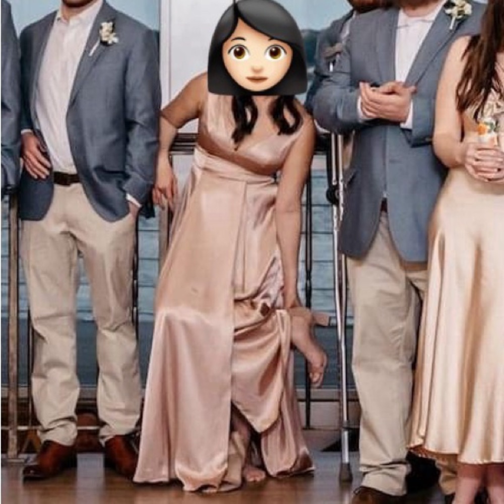 David’s Bridal Charmeuse Tank V-Neck Bridesmaid Dress with Slit in Sand - 6 - Picture 2 of 2